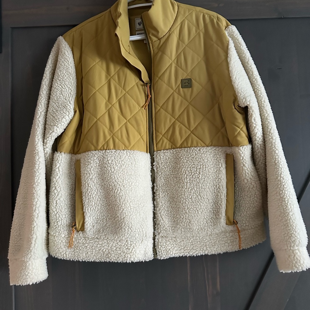 Billabong Quilted Mustard and Cream Sherpa Jacket